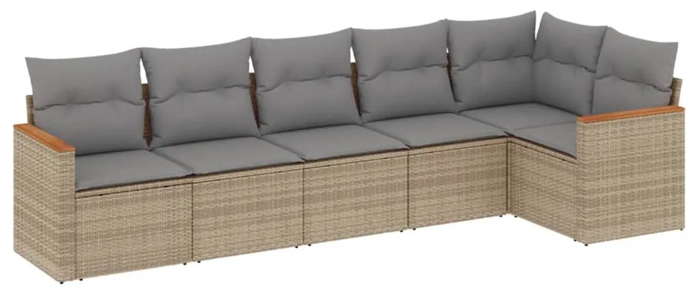 Set Divano da Giardino 6 pz con Cuscini Beige in Polyrattan