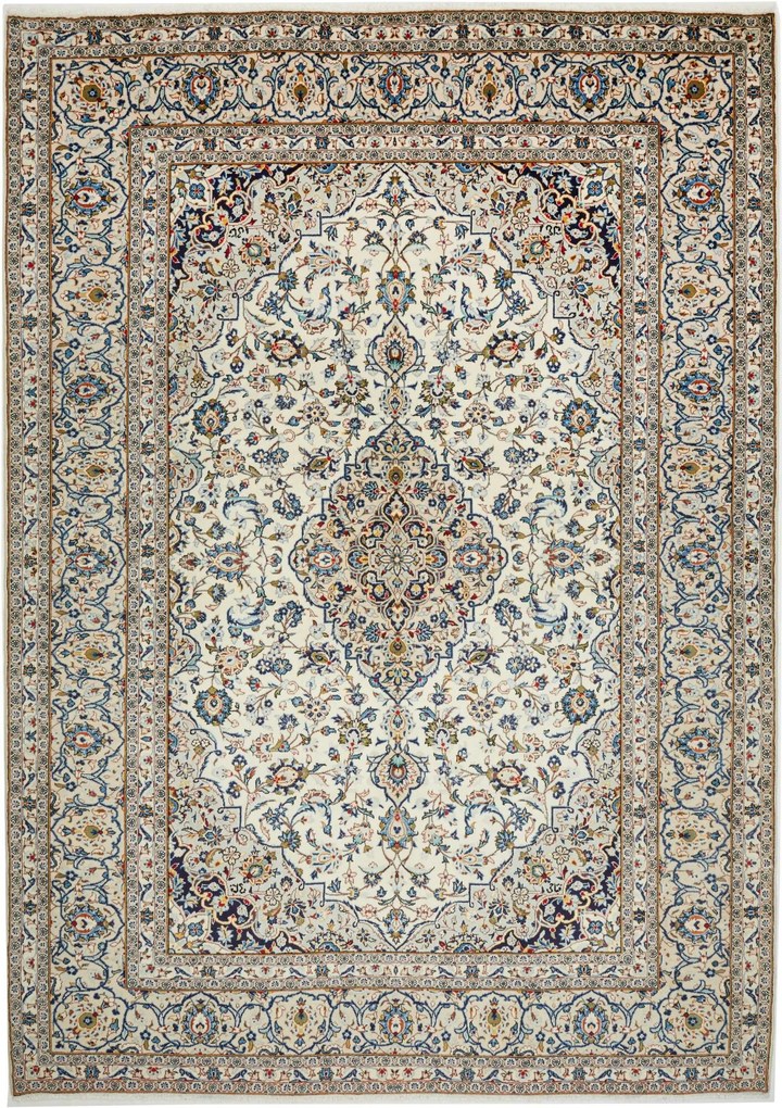 Kashan Tappeto 350x250 Beige (Iran) Annodato A Mano