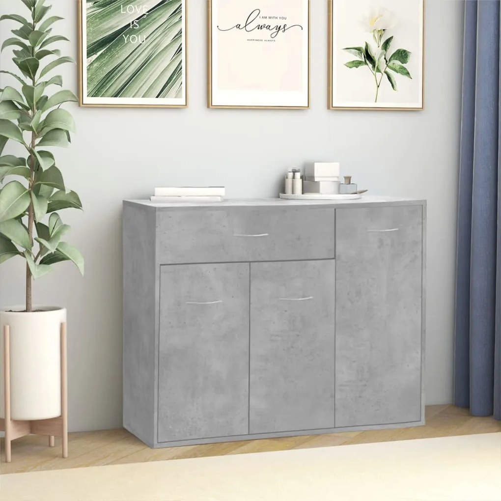 Credenza Grigio Cemento 88x30x70 Cm İn Legno Multistrato /