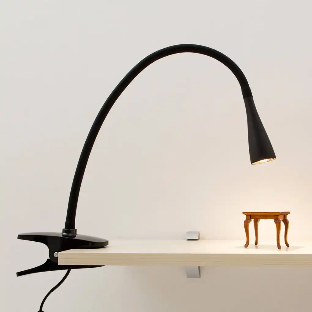 Lampada da scrivania a morsetto nera con LED con dimmer tattile