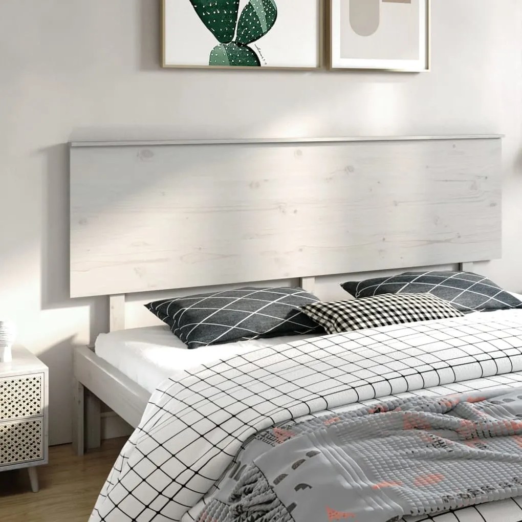 Testiera Per Letto Bianca 204x6x82,5 Cm Legno Massello Di Pino /