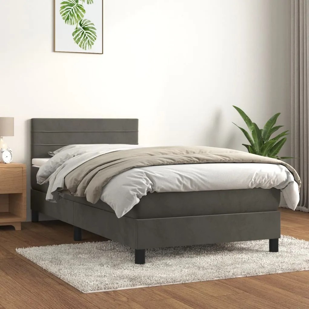 Giroletto A Molle Con Materasso Grigio Scuro 90x190 Cm Velluto /