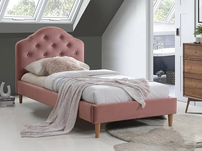 Letto Chloe imbottito in velluto rosa - 90 x 200 cm