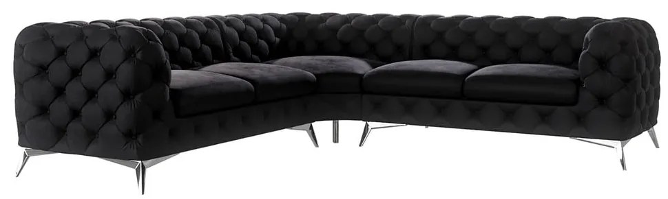 Divano angolare nero con rivestimento in velluto Chelsea – Ropez