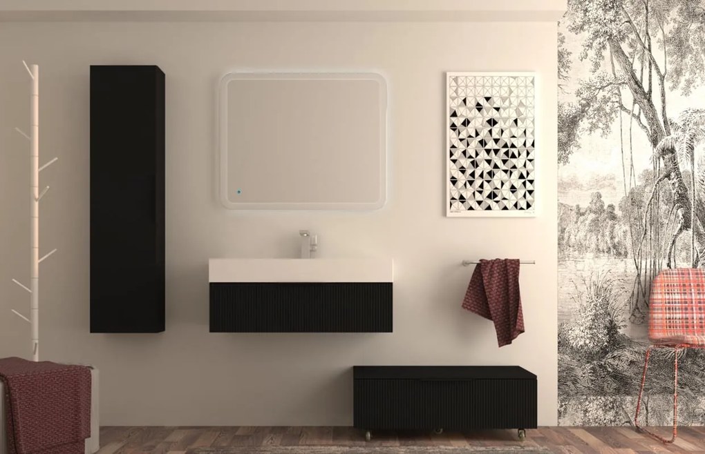 Mobile da bagno sospeso sotto lavabo L 90 x H 25 x P 44 cm nero laccato opaco, 1 cassetto BADEN HAUS Modula