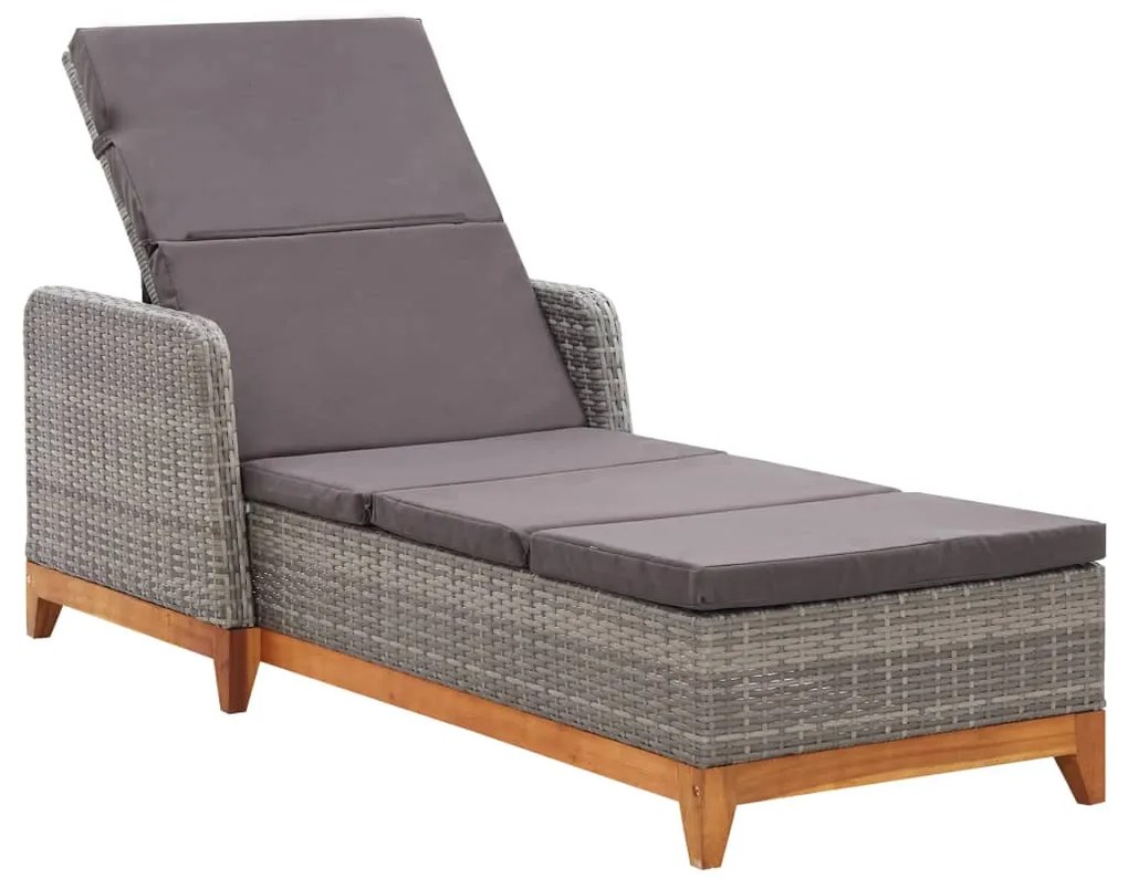 Lettino Prendisole Polyrattan E Legno Massello Di Acacia Grigio /