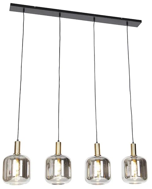 Lampada a sospensione intelligente nera con vetro fumé 4 luci incl. Wifi A60 - Zuzanna