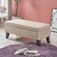 Pouf Cassapanca Panca Contenitore Poggiapiedi Rivestimento Tessuto Morbido Capiente Beige