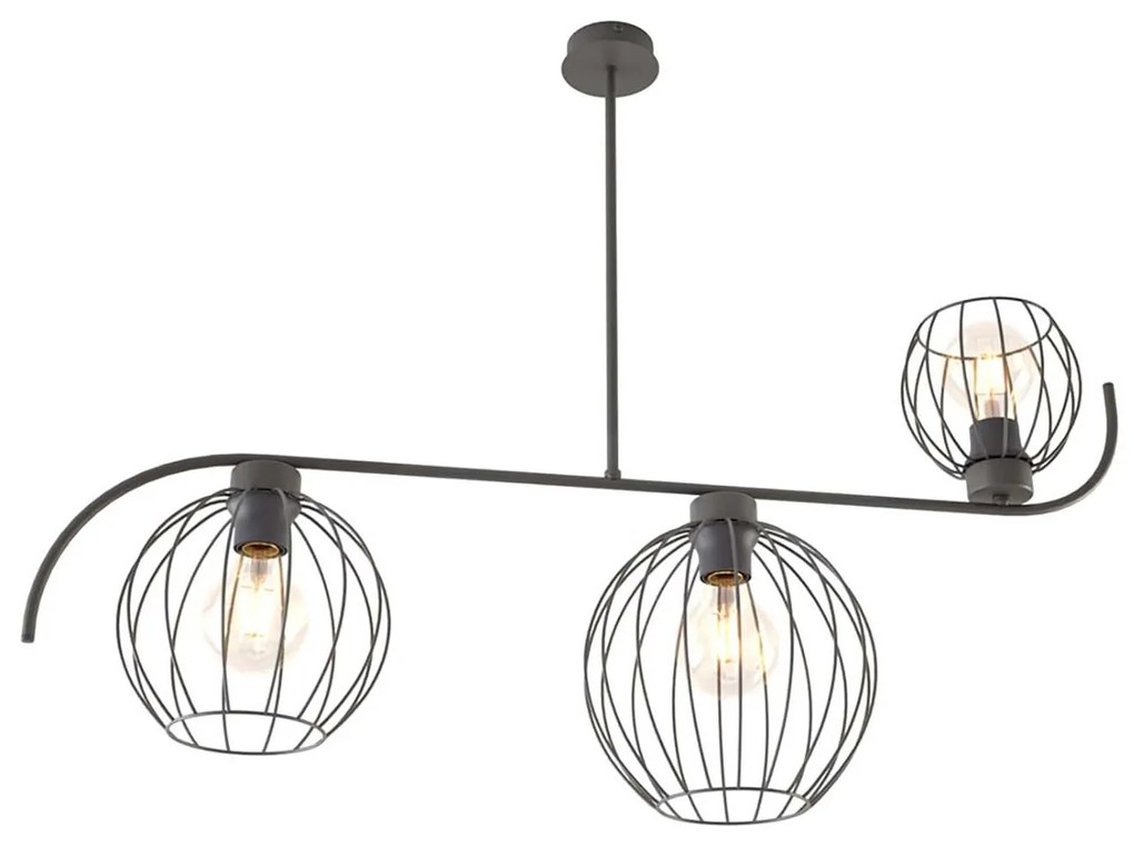 Lampadario Industrial 3 Luci Tyr In Acciaio Nero Paralumi A Gabbia