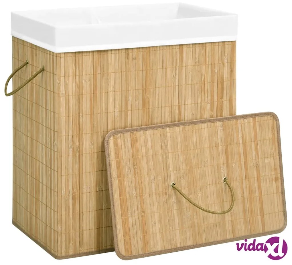 vidaXL Cesto Portabiancheria in Bambù a 2 Sezioni 100 L