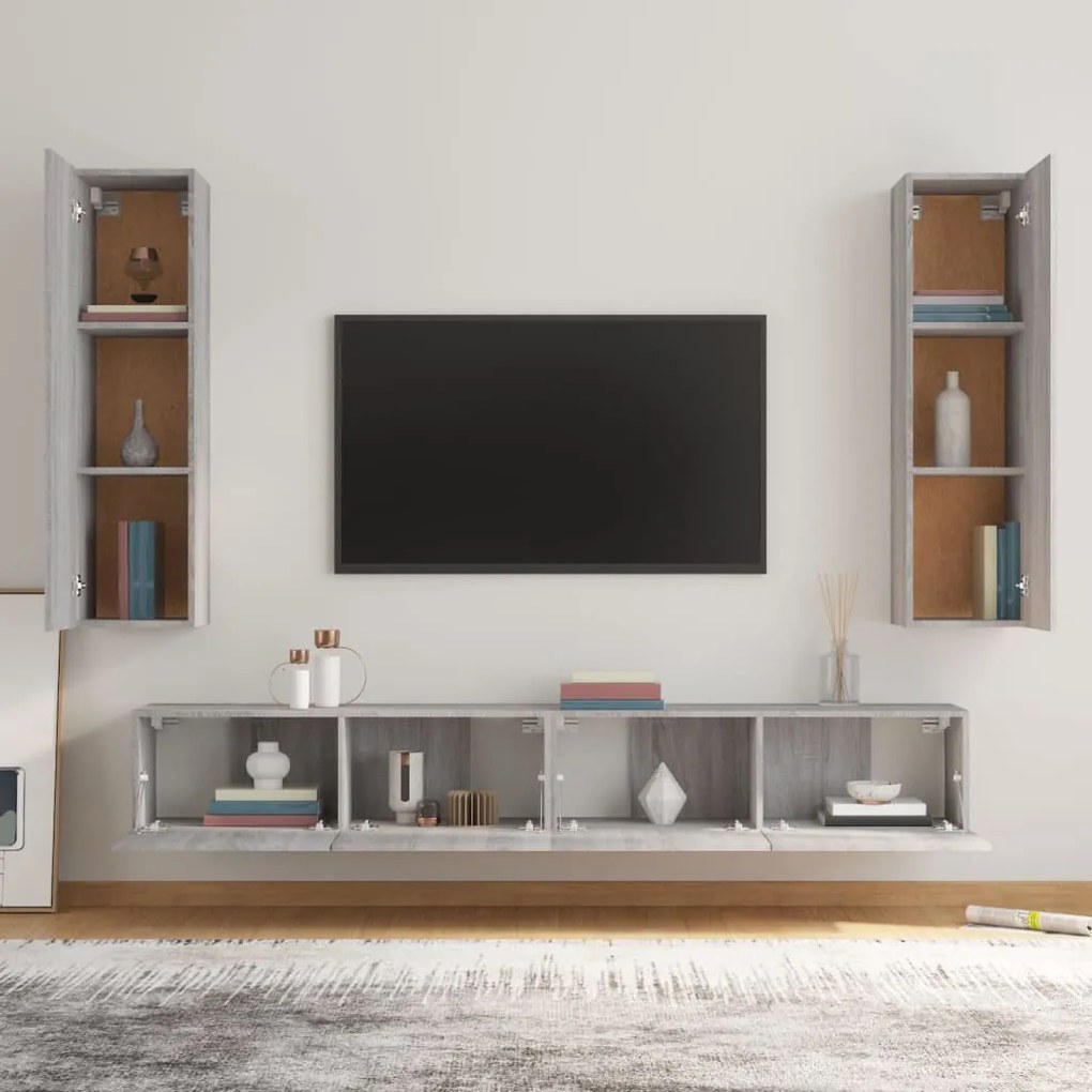 Set di mobili porta tv 4 pz grigio sonoma in legno multistrato