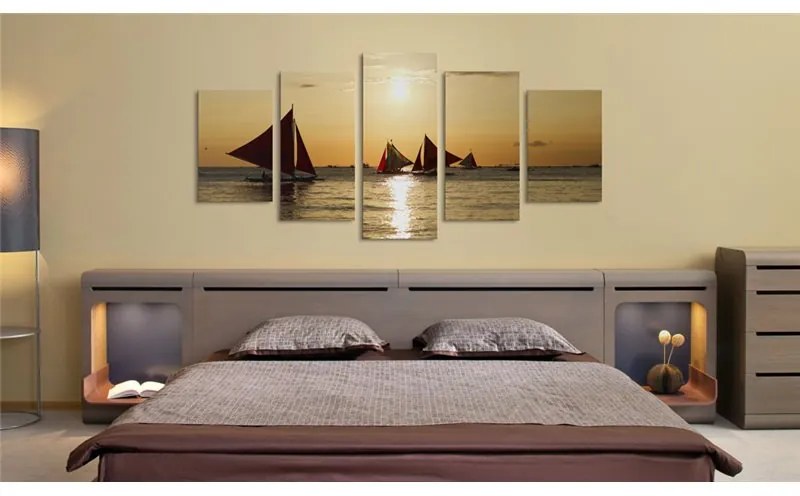 Quadro Barche a vela al tramonto  Colore Marrone, Dimensioni e Misure 100x50