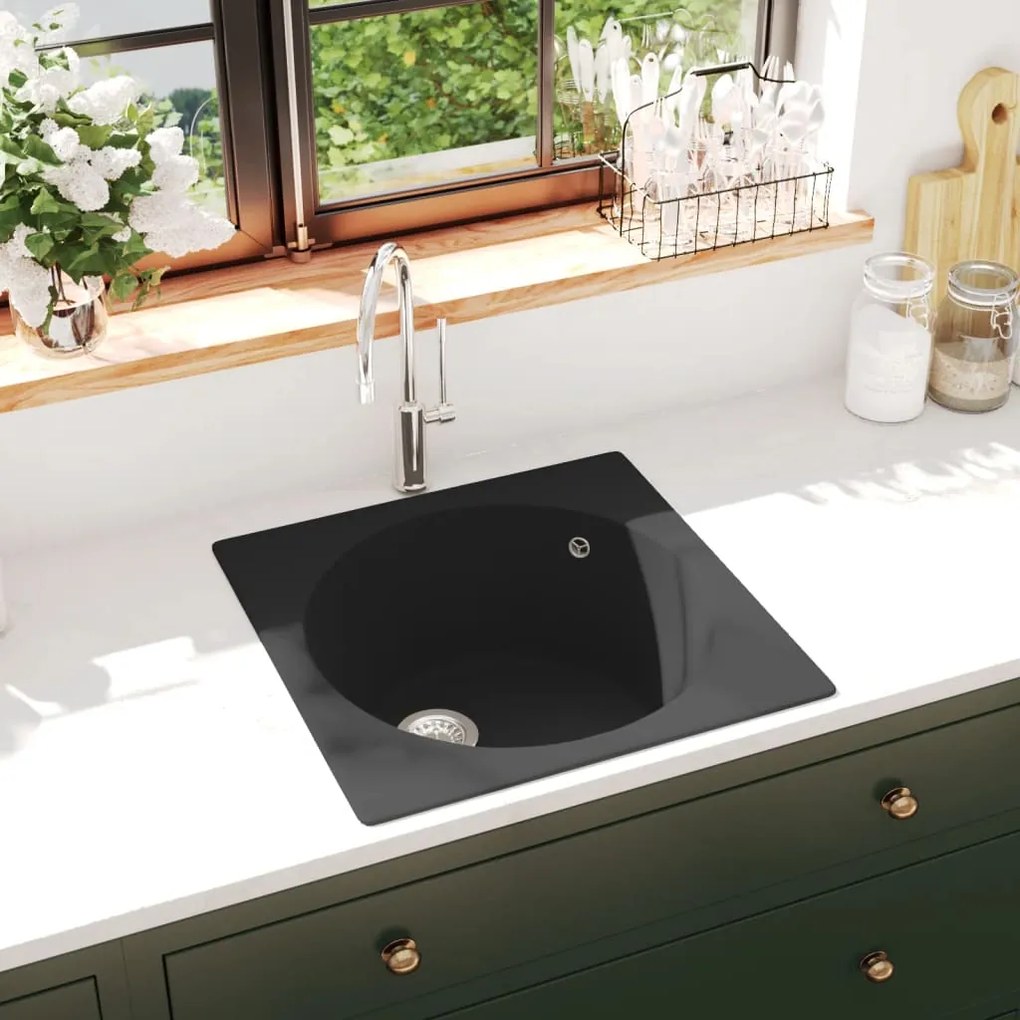 Lavello Da Cucina Con Foro Troppopieno Nero İn Granito /