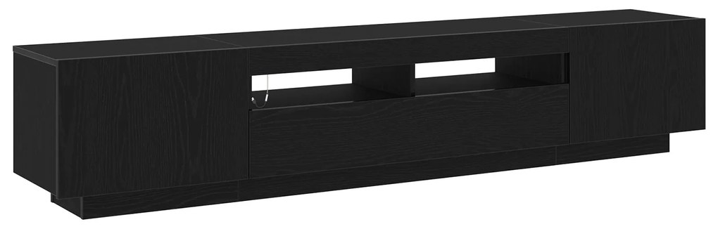 Mobile tv con luci led, nero rovere, 200x35x40 cm, in legno ingegnerizzato