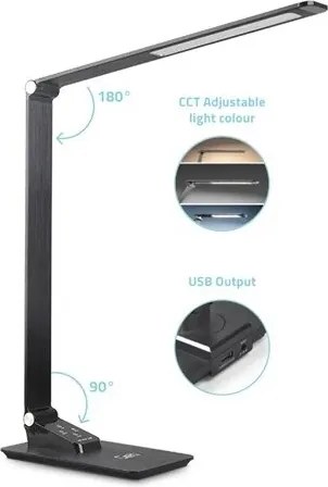 Lampada da tavolo LED dimmerabile USB 7W 230V 3000-5500K nera
