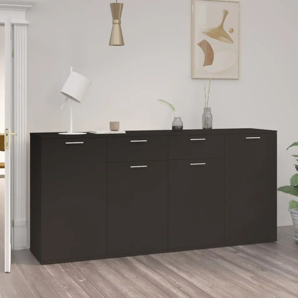 Credenza nera 160x36x75 cm in legno multistrato