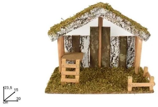 Trade Shop - Capanna Con Tronchi Muschio 30 X 15 X 23.5 Cm Presepe Natale Decorazione Addobbo