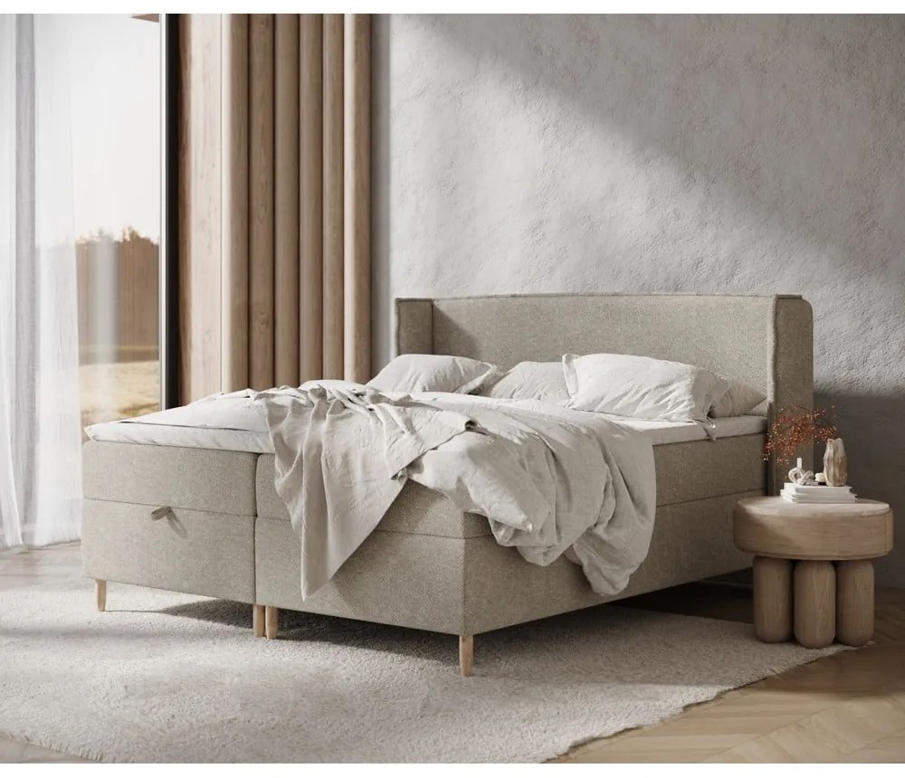 Letto boxspring grigio chiaro con spazio contenitivo 160x200 cm Monpelli - Maison de Rêve