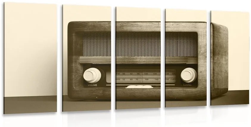 Quadri 5 pezzi – Radio retrò in tonalità seppia