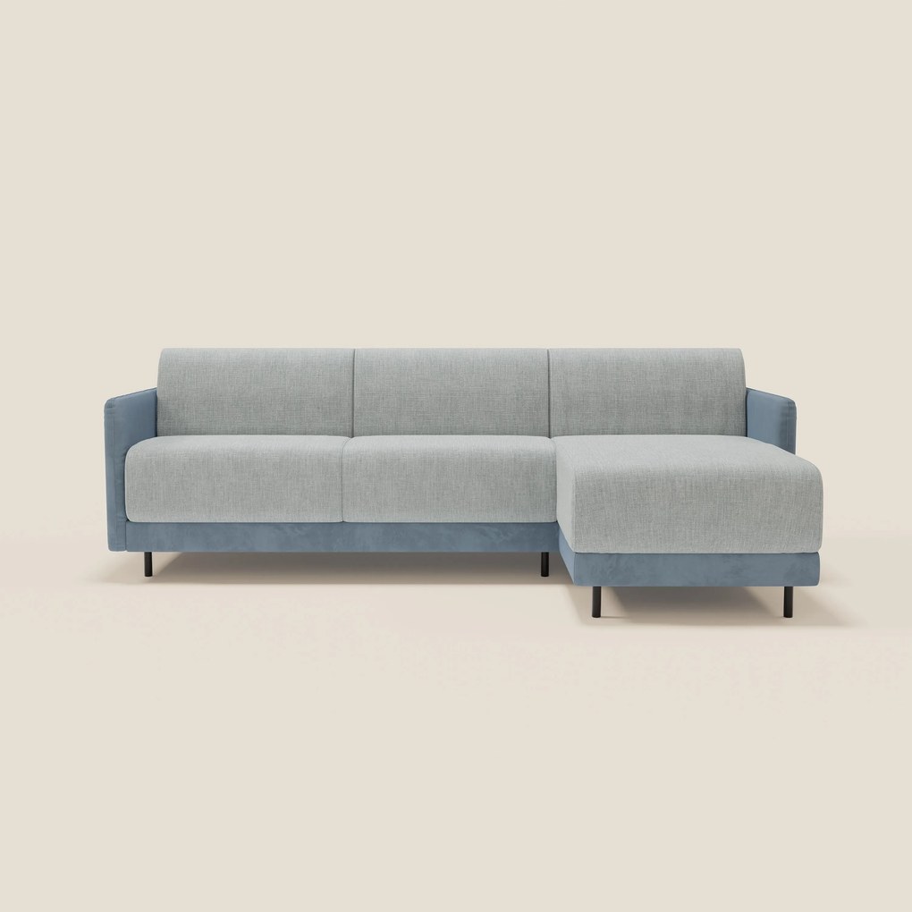 Narciso divano letto angolare con materasso alto 18 cm e penisola contenitore in tessuto bicolore impermeabile T11 e T06