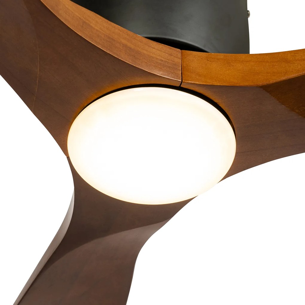 Ventilatore da soffitto nero con legno 131,5 cm con LED dimmerabile con telecomando - Jerri