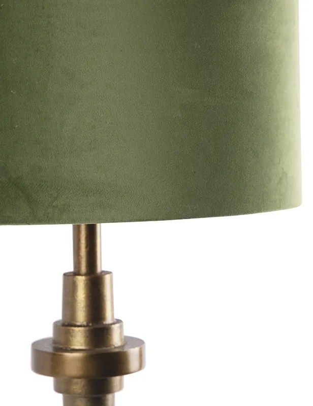 Lampada da tavolo Art Déco con paralume in velluto verde bronzo 40 cm - Diverso