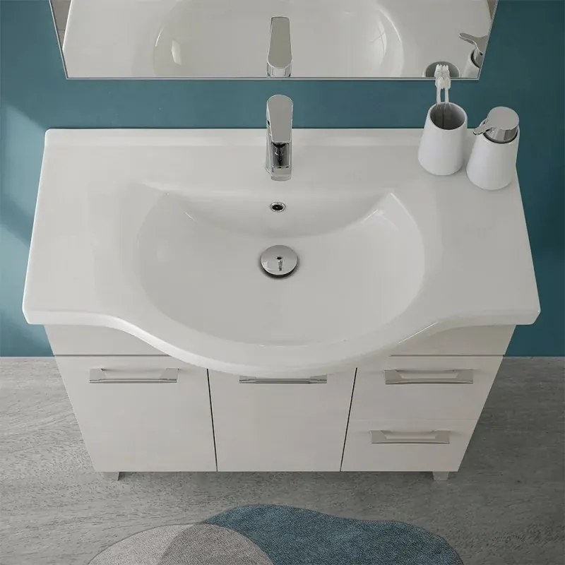 Mobile bagno a terra 85 cm grigio calce con lavabo e specchio Moon