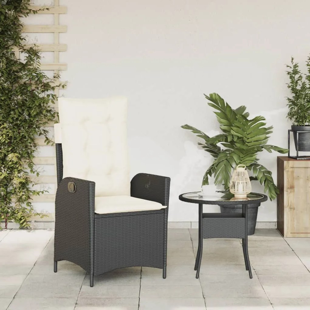 Sedia reclinabile da giardino con cuscini nera in polyrattan