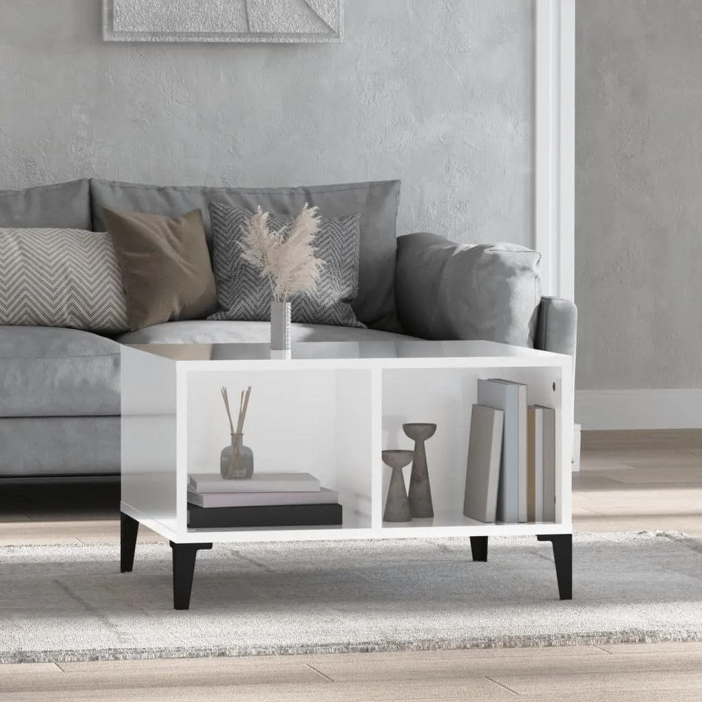 Tavolino Salotto Bianco Lucido 60x50x36,5 Cm Legno Multistrato /