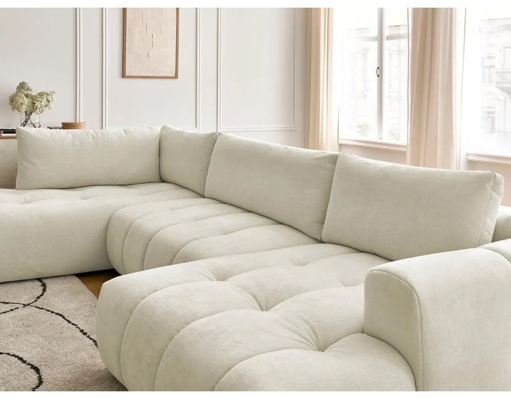 Divano angolare beige allungabile e con contenitore (penisola a sinistra/a U) Fuji – Bobochic Paris