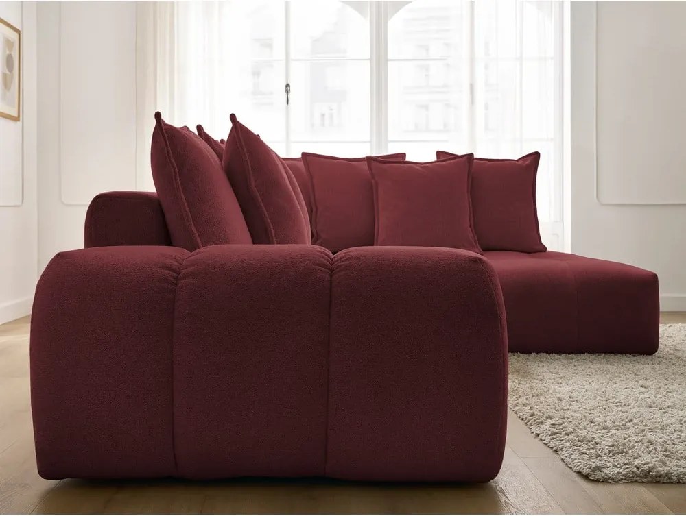 Divano angolare burgundy allungabile e con contenitore (penisola a destra/a L) con rivestimento in ciniglia Everest – Bobochic Paris
