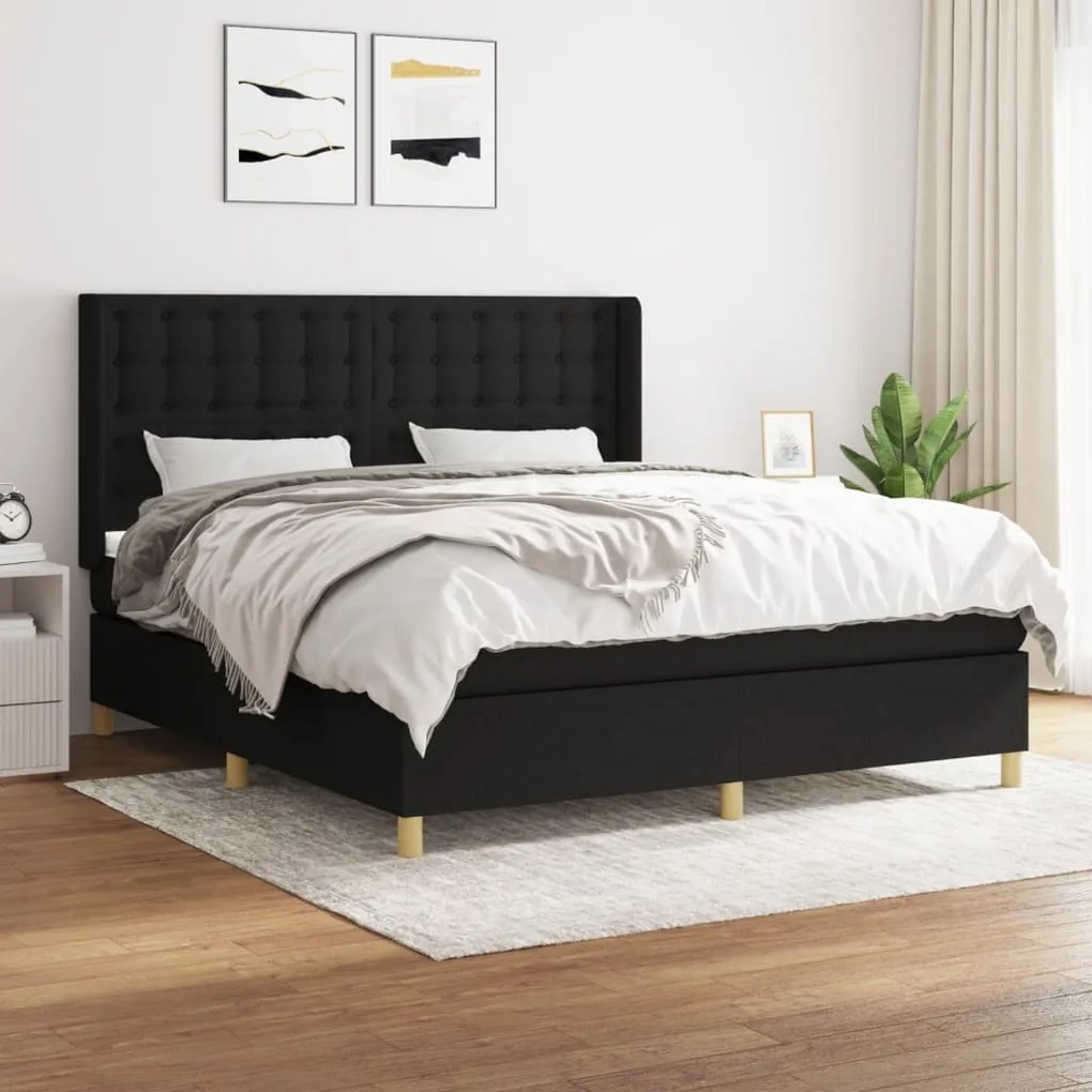Giroletto A Molle Con Materasso Nero 160x200 Cm İn Tessuto /
