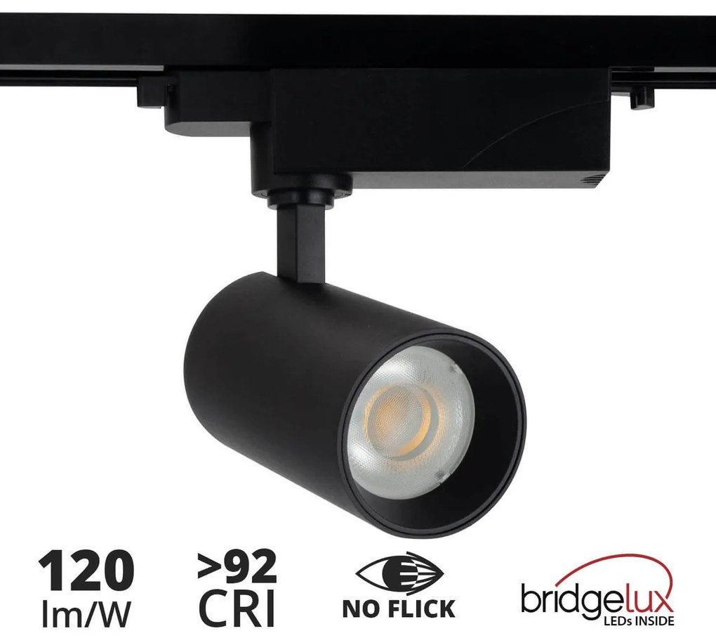 Faro LED 30W Monofase Nero 60° CRI92 no-Flickering - BRIDGELUX LED Colore Bianco Caldo 2.700K