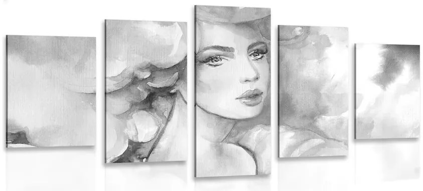 Quadri 5 pezzi – Grazia femminile in bianco e nero