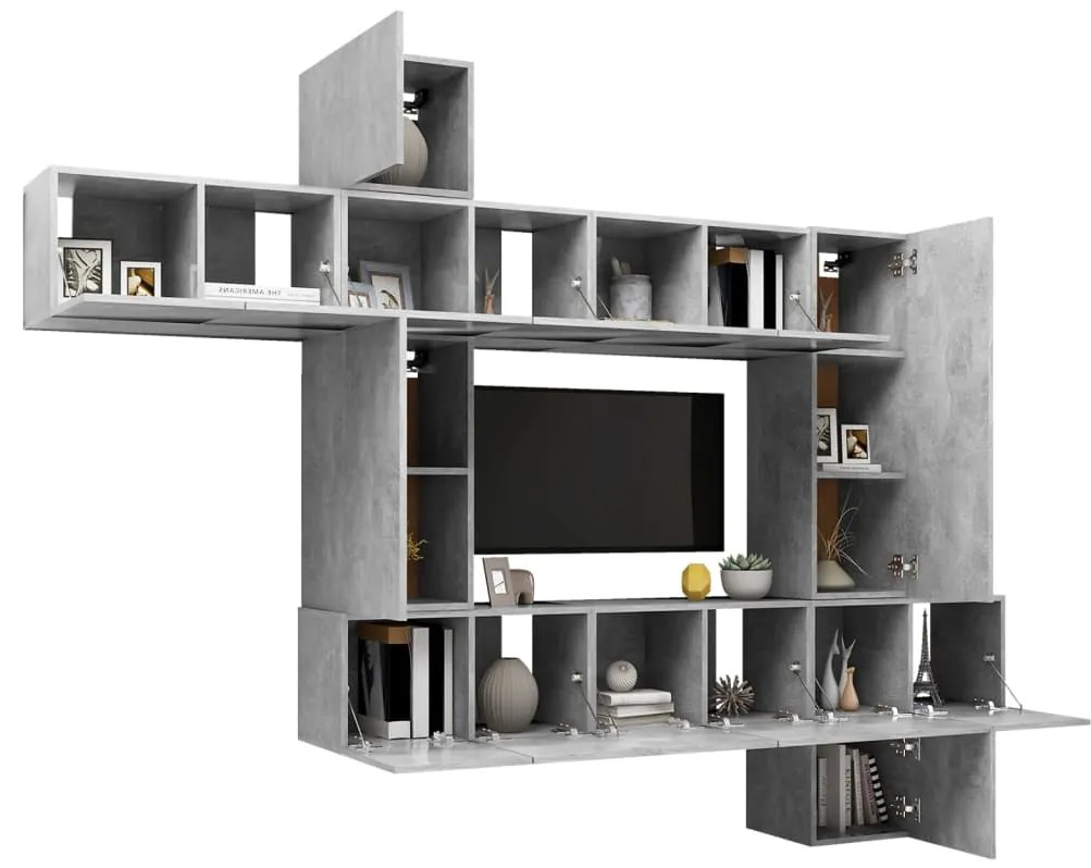 Set porta tv 10 pz grigio cemento in truciolato