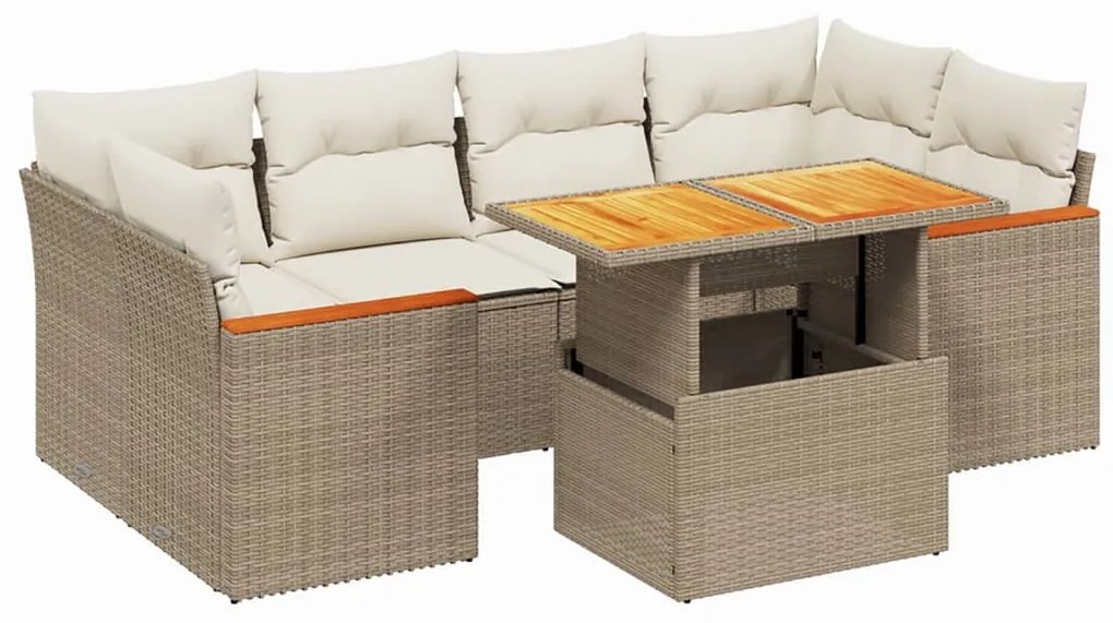 Set divani da giardino 7 pz con cuscini beige in polyrattan