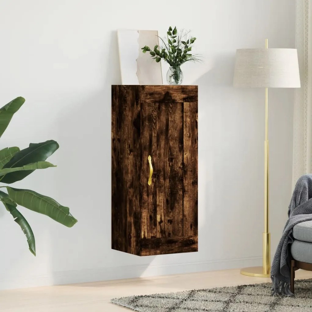 Mobile A Parete Rovere Fumo 34,5x34x90 Cm İn Legno Multistrato /