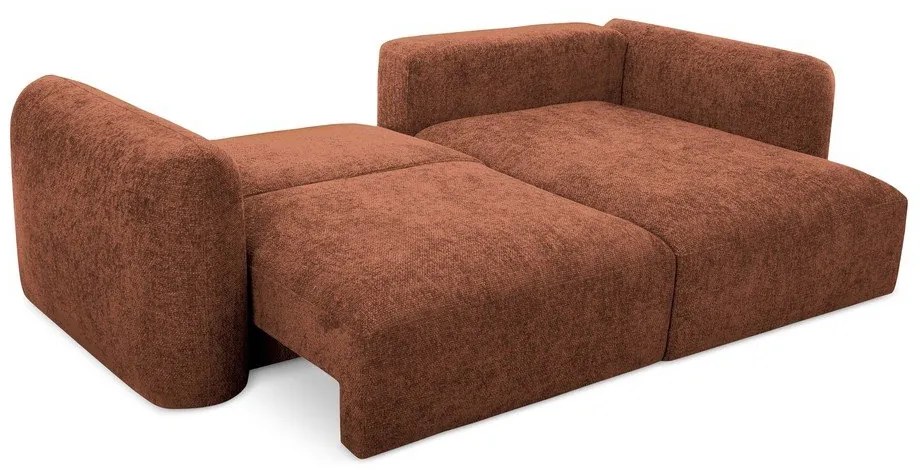 Divano angolare color terracotta allungabile/con contenitore (con penisola a destra/con chaise lounge) con rivestimento in ciniglia Mele – Makamii