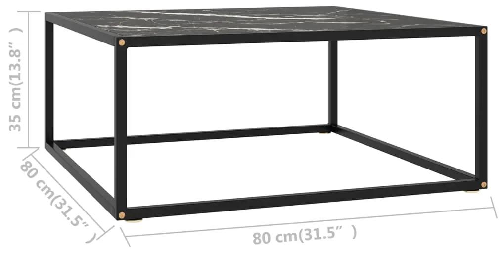 Tavolino da salotto nero con vetro marmo nero 80x80x35 cm