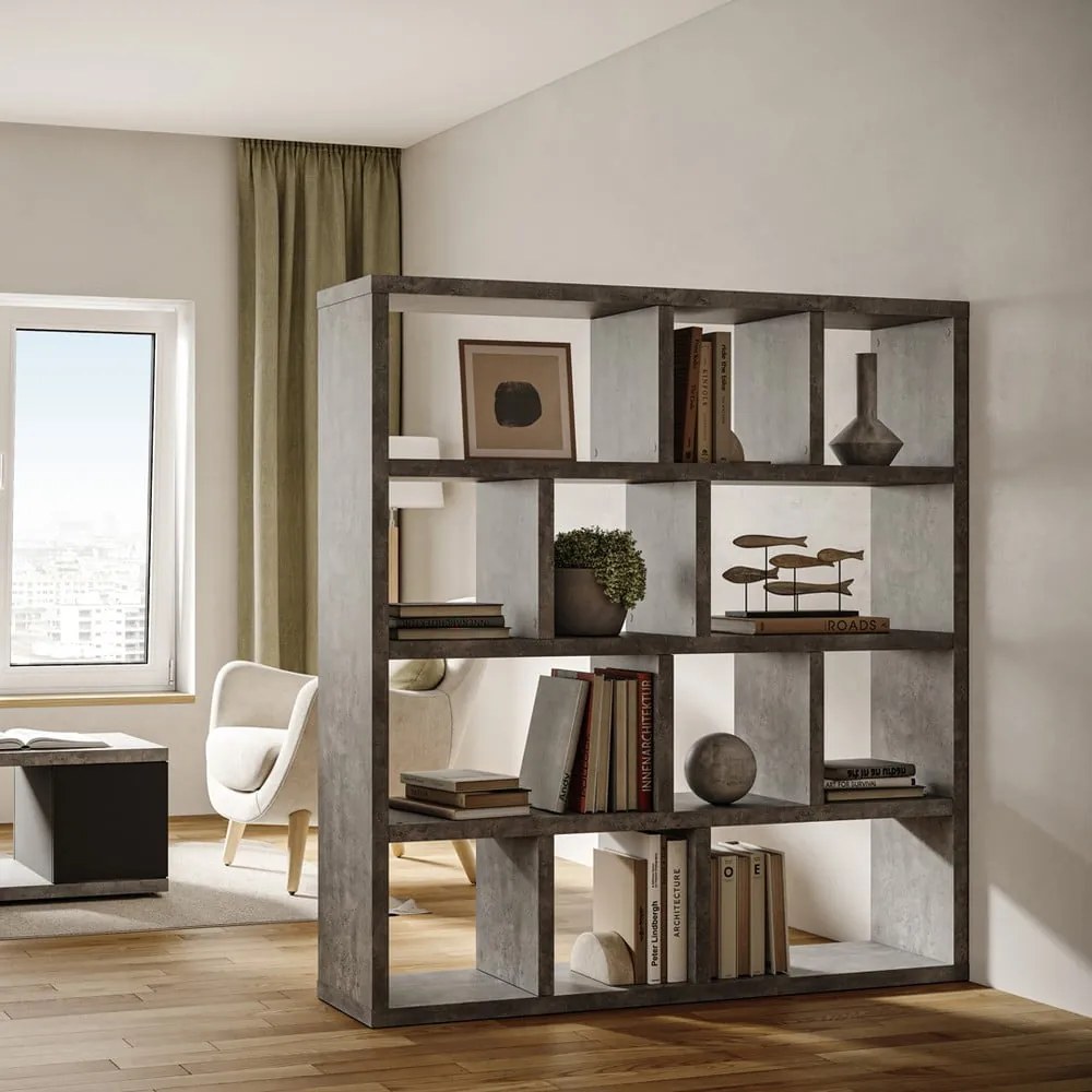 Libreria grigia effetto cemento 150x159 cm Berlin - TemaHome