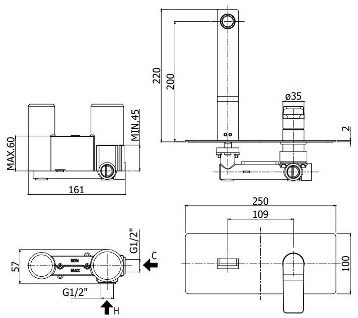 Paffoni Tilt Tibox015no Miscelatore doccia Incasso Con Deviatore 2 Utenze Piastra in Metallo Senza Parte Incasso Nero Opaco