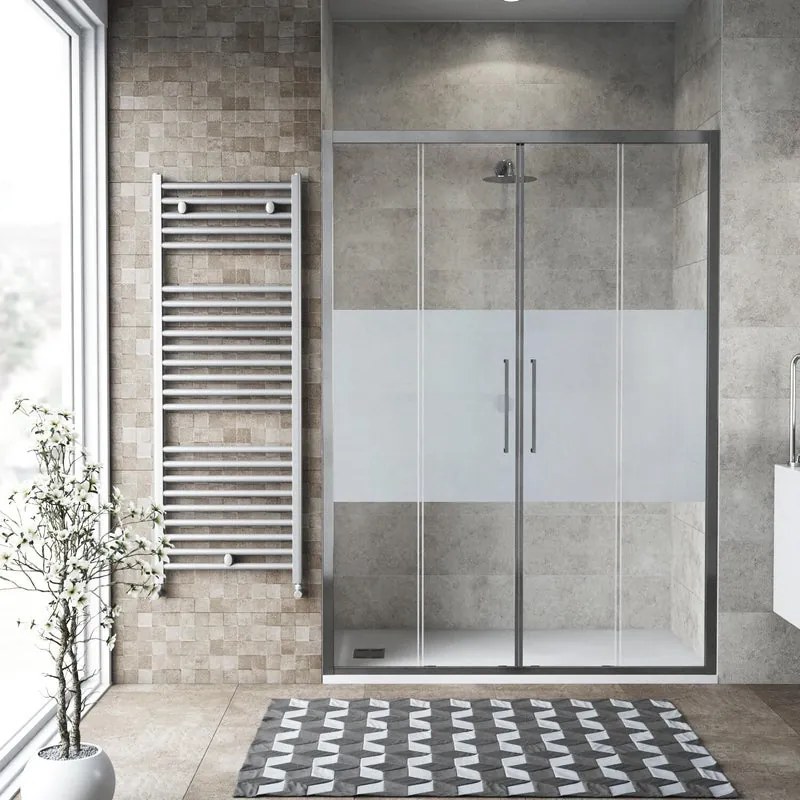 Porta doccia scorrevole L 172-176 cm x H 195 cm per nicchia in vetro smerigliato SP. 6 mm, profilo lucido cromo, serie Record