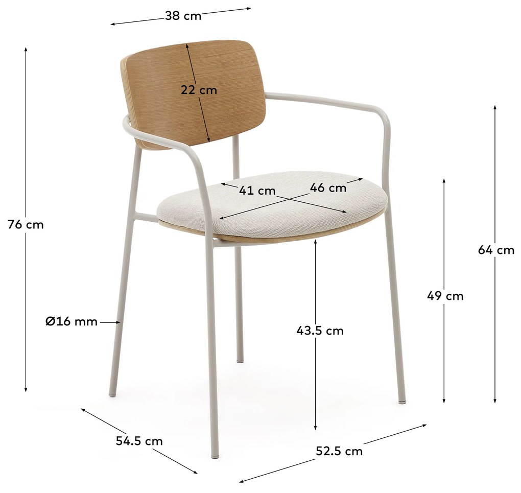 Kave Home - Sedia impilabile Maureen in impiallacciatura di rovere, finitura naturale e gambe in metal