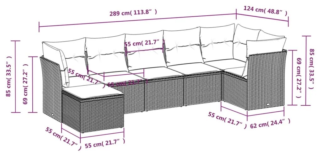 Set Divani da Giardino 7 pz con Cuscini Grigio in Polyrattan