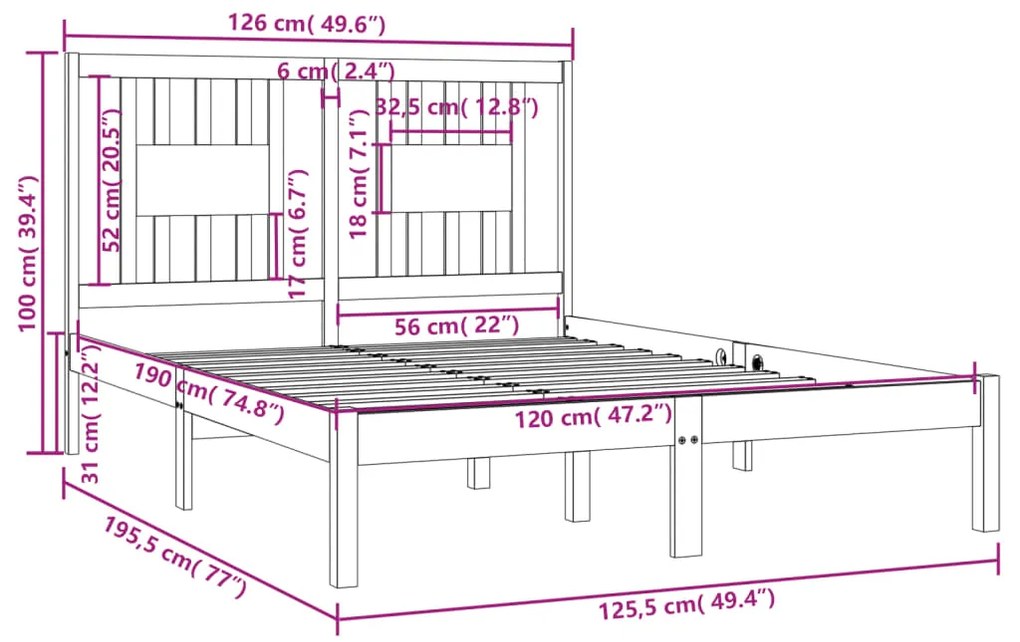 Giroletto in Legno Massello 120x190 cm Small Double