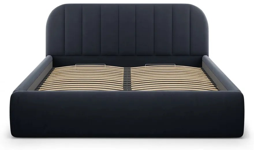 Letto matrimoniale imbottito blu scuro con contenitore con rete inclusa 160x200 cm Juno – Windsor &amp; Co Sofas