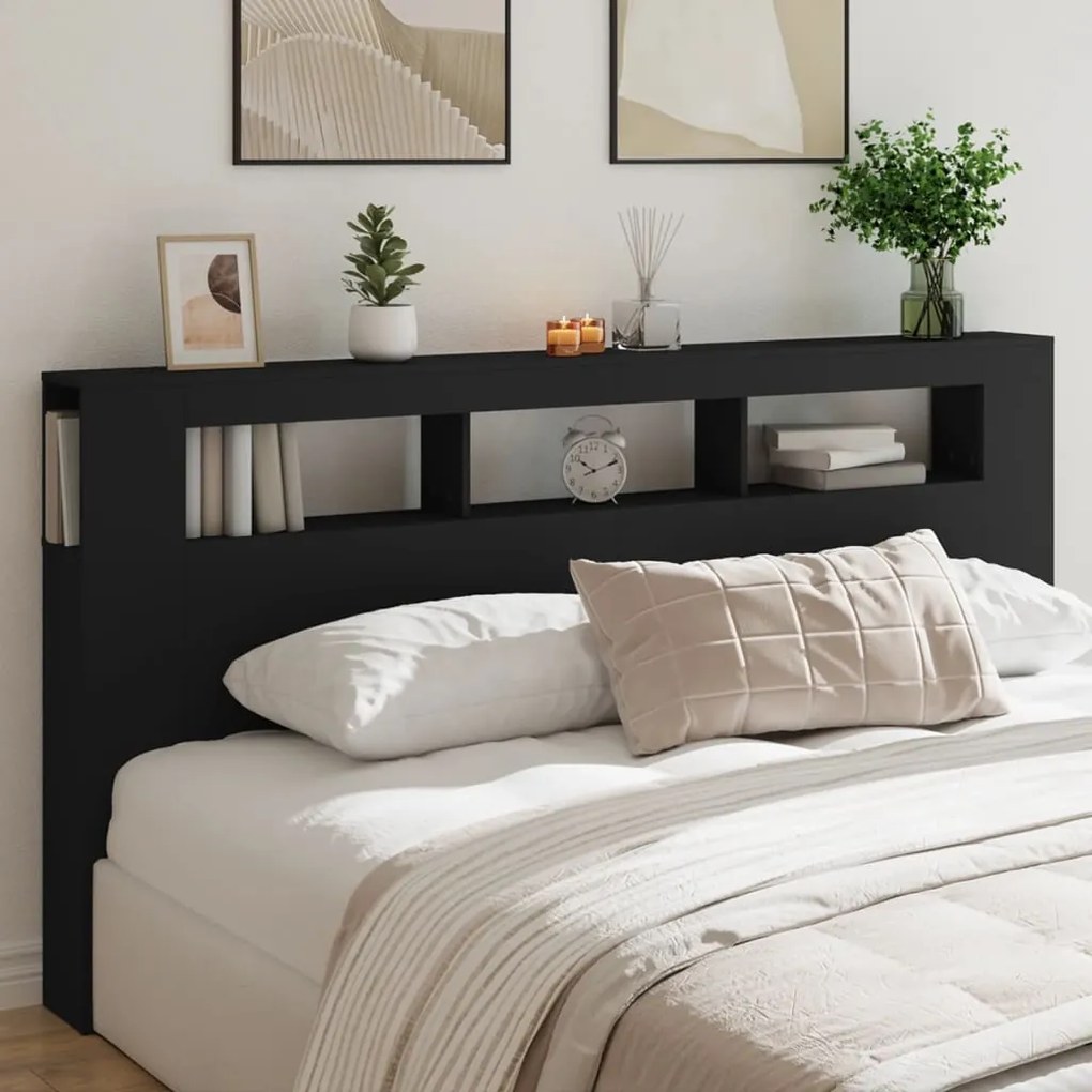 Testiera Led Nera 200x18,5x103,5 Cm Legno Multistrato /