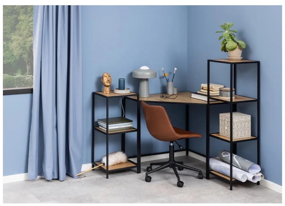 Libreria nera-color legno naturale effetto rovere 37x120 cm Seaford - Actona