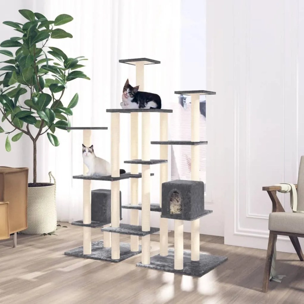 Albero Per Gatti Con Tiragraffi İn Sisal Grigio Scuro 145 Cm /