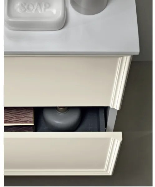 Mobile da bagno sospeso moderno base 120 CLASSIC con 2 cassetti e lavabo, AVORIO OPACO